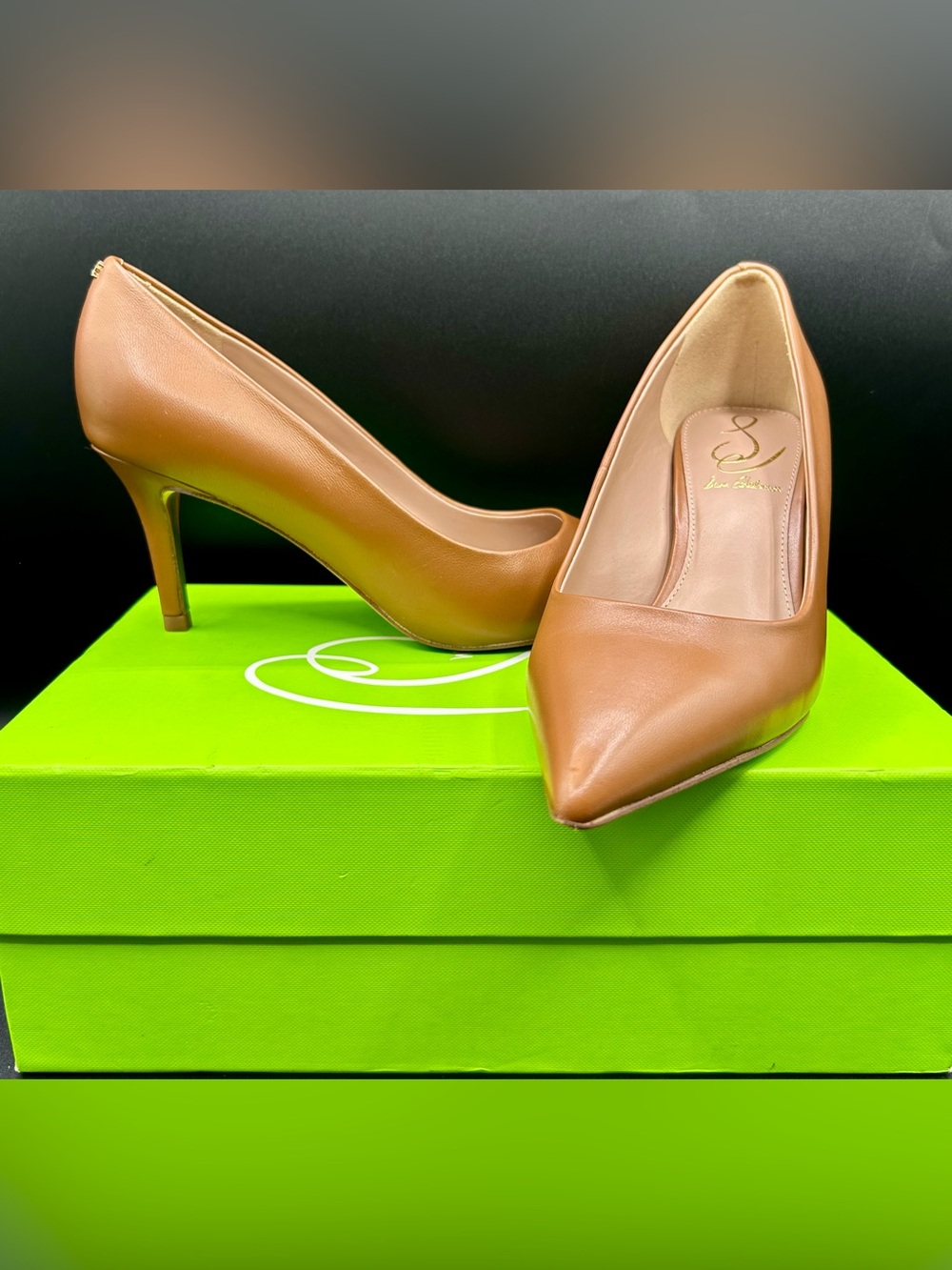 SAM EDELMAN Vienna Pointed Toe Pump Tan Leather. Size 6
